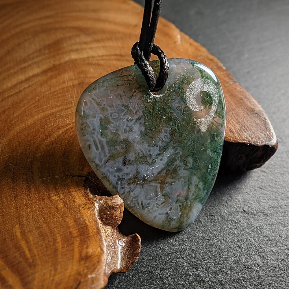 Hand-Carved Moss Agate Plectrum