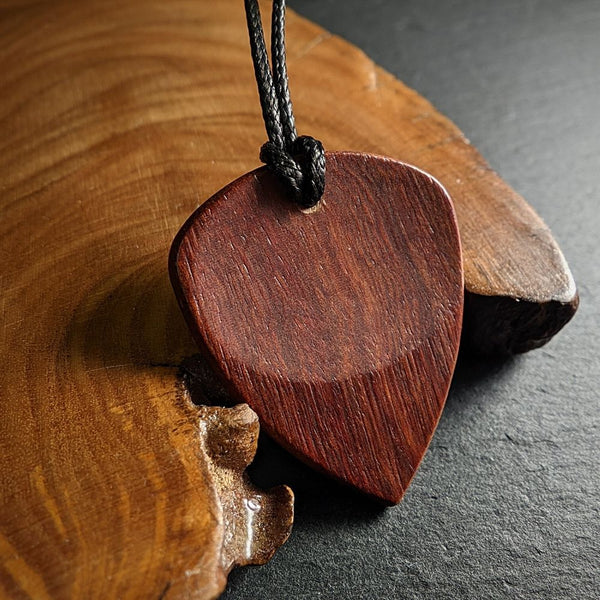 Bubinga Guitar Pick Necklace | Handmade Wood Plectrum